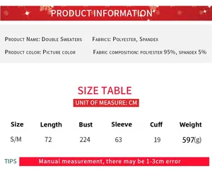 Detailed size chart for Christmas digital print double hoodies with fabric specs