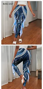 Detail of mermaid leggings with blue scale print and 3D fin decorations on the side