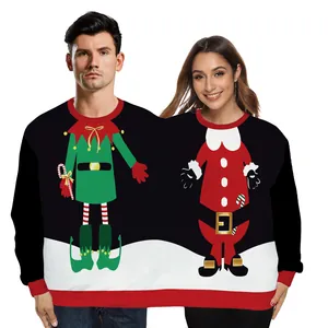 Matching couple's Christmas sweater with festive digital print and two-person fit