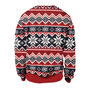 Christmas Husky Dog Print Sweatshirt Long Sleeve Round Neck Loose Pullover Couple Festival Outfit Red White Navy