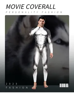 Detail of husky digital print coverall with realistic fur texture and muscle shadows