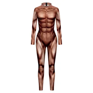 Body para hombre con estampado digital de músculos realistas para cosplay y Halloween