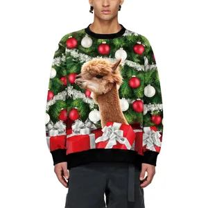 Kersttrui met alpaca en feestelijke digitale print op een groene achtergrond