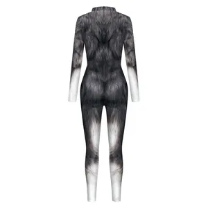 Unisex 3D Digital Animal Muscle Print Long Sleeve Bodycon Jumpsuit Halloween Cosplay Party Slim Fit Unitard Costume