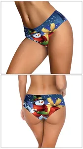 Detailed view of women's Christmas panties with snowman and gift box digital print
