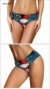 Detail of Christmas panty with snowman print and seamless edges for women