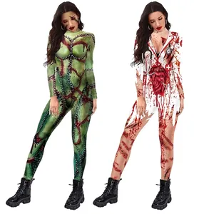Γυναικεία Ολόσωμη Φόρμα Cosplay Halloween Ματωμένη Νοσοκόμα Ζόμπι Slim Fit Μακρυμάνικη Στολή Πάρτι Τρόμου Ελαστική Φόρμα Catsuit