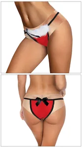 Detail of Christmas panty with white faux fur trim and black satin bow on the back