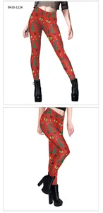 Detailed Christmas print leggings with festive reindeer, tree, and snowflake patterns