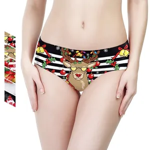 Damen Weihnachten Sexy Niedrige Taille Slips Polyester Elasthan Rentierdruck Feiertagsunterwäsche Atmungsaktive Bequeme Slips