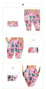 Vue détaillée du legging évasé de Noël à taille haute avec coupe en V et nœud rose