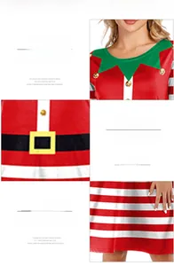 Detailed Christmas dress view with festive patterns, digital prints and elastic fabric