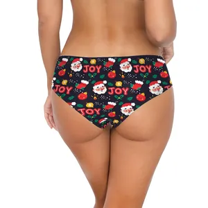 Women Christmas panties with Santa and JOY print, full back view on white background