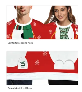 Detail of round neckline and elastic hem on Christmas snowflake print conjoined hoodie