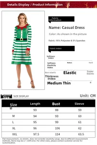 Guía de tallas para vestido elfo de Navidad con medidas de busto y mangas en cm