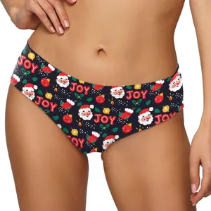 Women's low-rise Christmas panties with Santa and snowflake digital print pattern