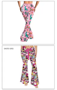 Détails du pantalon évasé de Noël avec motifs de dinosaures et de Père Noël
