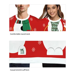 Two Person Christmas Ugly Sweater Couple Jumper Snowman Digital Print Red Long Sleeve Pullover Holiday Party Sweatshirt