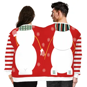 Matching Christmas conjoined double sweater featuring snowman prints for couples