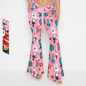 Pantalon Évasé Taille Haute Pour Femmes Noël Leggings Patte d'Eph en Polyester Spandex Avec Lien En Ruban Pour Fête Quotidien Décontracté Yoga Danse