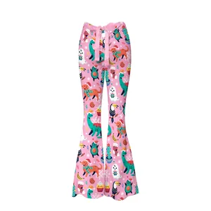 Pantalon de yoga évasé rose pour femme avec imprimés de Noël et teckel cartoon