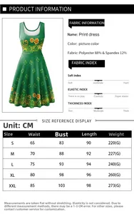 Guide des tailles pour robe Saint-Patrick avec motif trèfle et détails du tissu