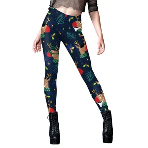 Leggings de Noël pour femmes avec imprimé renne, pantalon de yoga slim et extensible