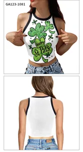 Vues avant et arrière du crop top blanc de la Saint-Patrick avec trèfle vert