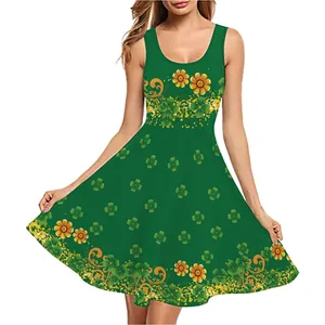 Robe sans manches pour la Saint-Patrick avec trèfles verts et imprimé de tournesols