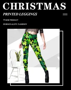 Détail du legging imprimé trèfle pour la Saint-Patrick avec une coupe slim élastique