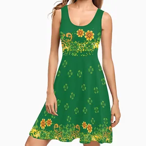 Robe sans manches verte pour femme avec motifs de trèfles et fleurs de la Saint-Patrick