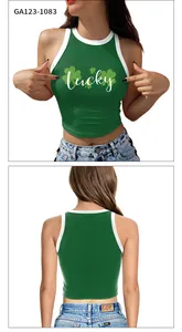 Vue avant et arrière du débardeur vert ajusté pour la Saint-Patrick avec motif Lucky