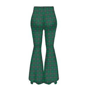 St Patrick's Day Women Flare Pants High Waist Shamrock Plaid Printed Bell Bottoms Irish Festive Leggings Trousers
