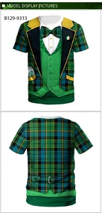Detailed front and back view of St. Patrick's Day 3D print green plaid t-shirt
