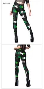 Détails du legging de la Saint-Patrick avec trèfles verts et imprimé LOVE