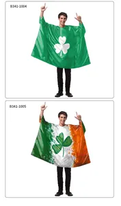 Detail of St. Patrick's Day capes with clover prints and Ireland flag colors