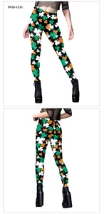 Vue avant et arrière du legging de la Saint-Patrick avec motifs de trèfles colorés