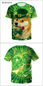 Detail of St. Patrick's Day T-shirt with funny Shiba Inu and green clover digital print