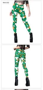 Vue détaillée avant et arrière du legging Saint-Patrick avec motif trèfle vert