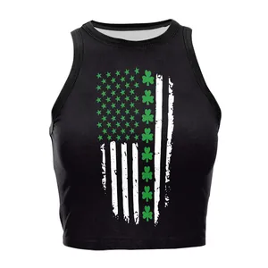 Débardeur noir pour femmes Saint-Patrick avec motif trèfle et drapeau vintage