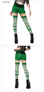 Vues avant et arrière du legging de la Saint-Patrick avec trèfles et motifs de bière