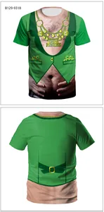 Detailed front and back view of a 3D digital print St. Patrick's Day green novelty t-shirt