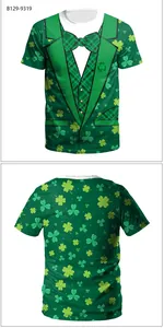 Front and back detail of St. Patrick's Day T-shirt with shamrock and tuxedo digital print