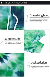 Detalle de la capucha y los puños elásticos de la sudadera tie-dye de San Patricio