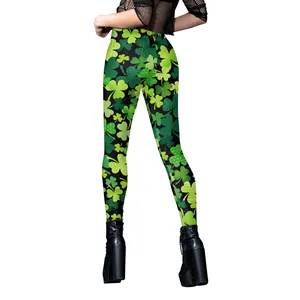Leggings Imprimés pour Femmes Saint-Patrick Taille Haute Motif Trèfle Vert Pantalons Yoga Fête Festive Collants Moulants