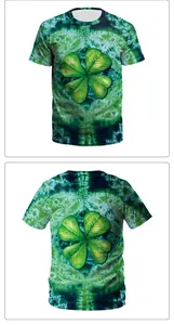 Front and back detail of St. Patrick's Day T-shirt with green tie-dye and shamrock print