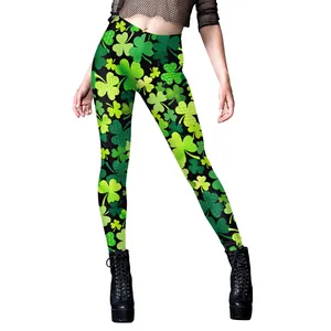 Leggings femme Saint-Patrick avec imprimé trèfle vert et coupe ajustée élégante