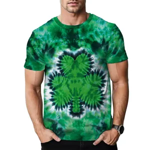 St Patrick's Day Shamrock T-Shirt Men Women Green Tie Dye Short Sleeve Round Neck Top For Irish Festival Holiday Party Casual Tee