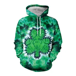 Sudadera de mujer San Patricio con estampado tie-dye verde y motivo de trébol