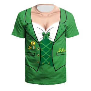 Women's St. Patrick's Day 3D print T-shirt featuring green vest and shamrock graphics